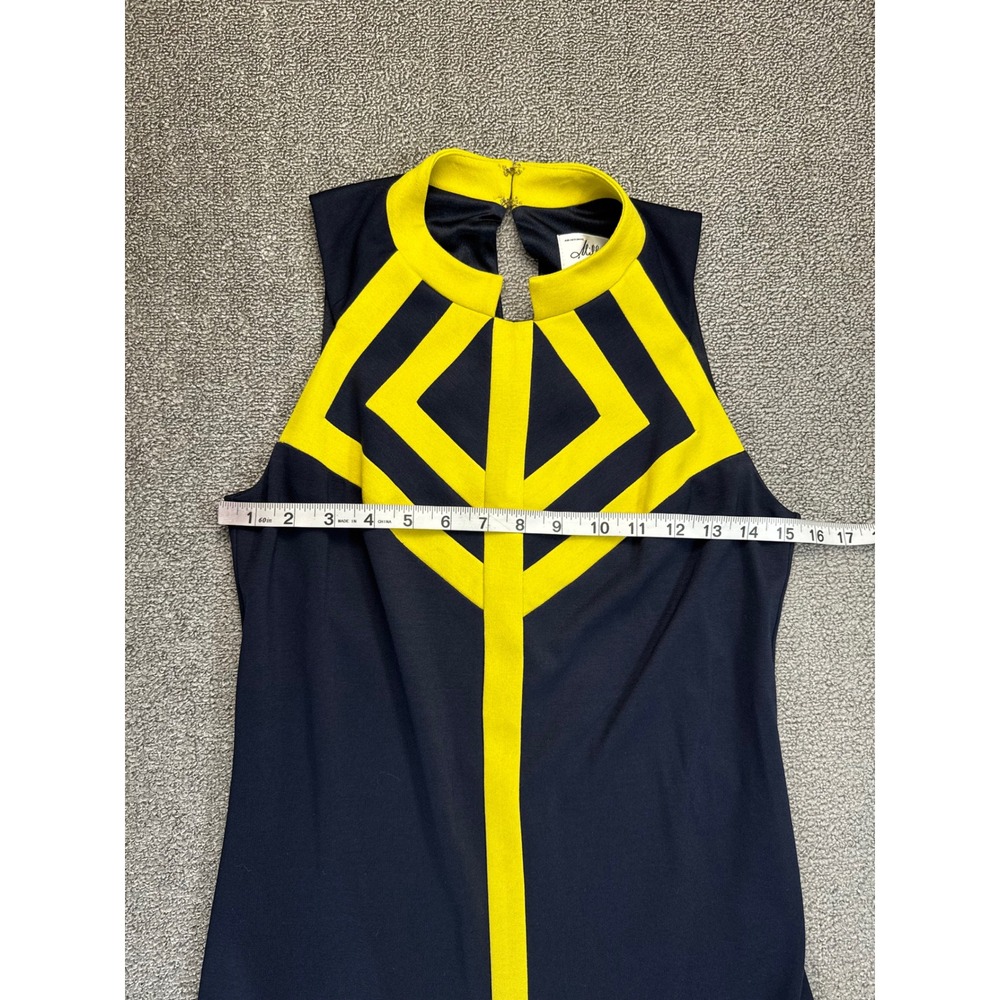 Milly of New York Dress Small Navy Blue Yellow Geometric Mod Shift Retro Chic - Picture 3 of 10